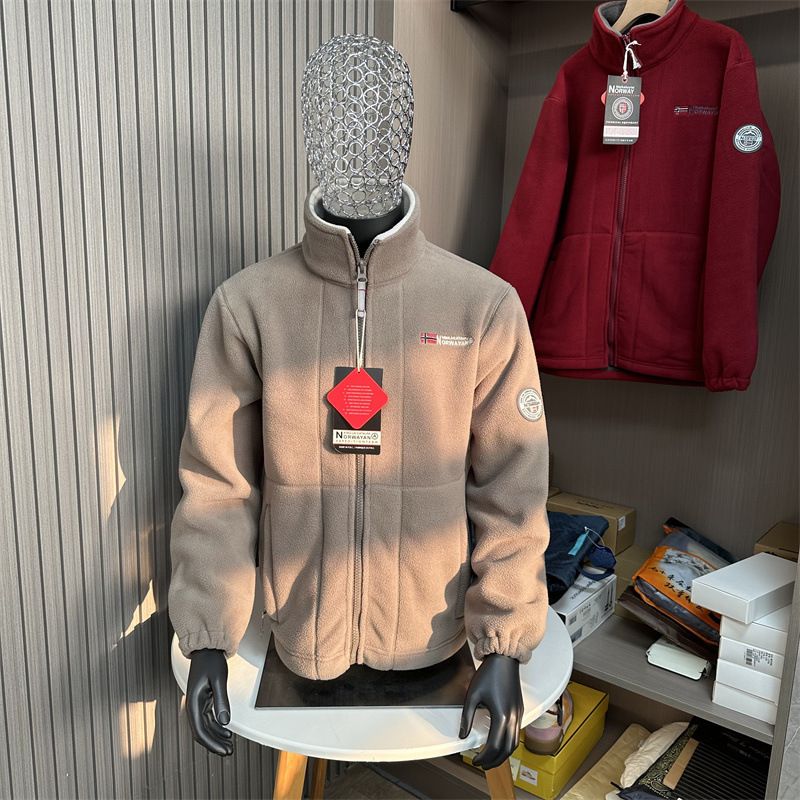 Geeignet für alle Jahreszeiten 8789 Norway Gefütterter, verdickter Herbst-Winter-Herren-Fleece-Jackenmantel mit warmem, kältebeständigem Polar-Stehkragen_voghion.com