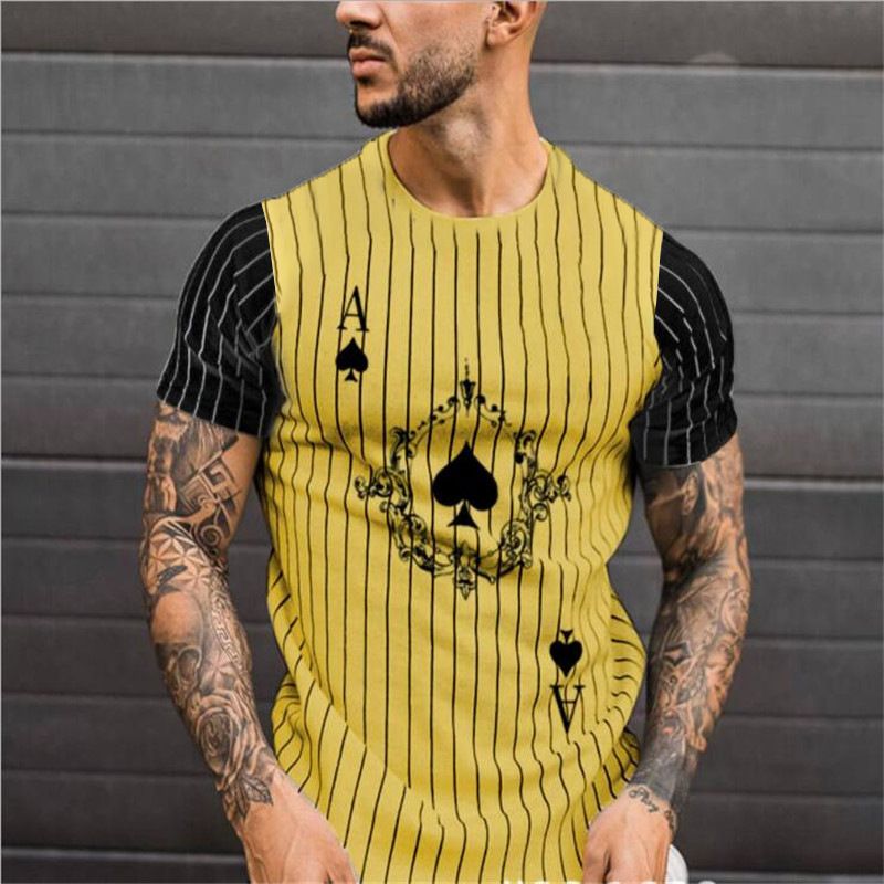 Abbigliamento da uomo estivo a maniche corte 2024 per l'esportazione, stampa 3D con lettere a forcella casual, strisce verticali sciolte_voghion.com