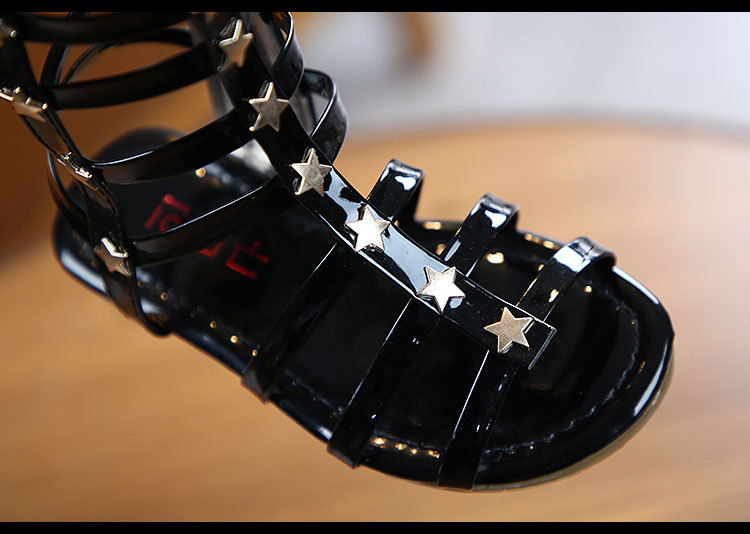 2025 Sommer Neue Kinder Nieten Sandalen Mädchen High Top Lange Hohe Röhre Stern Offene Spitze Römische Schuhe Student Sandalen_voghion.com