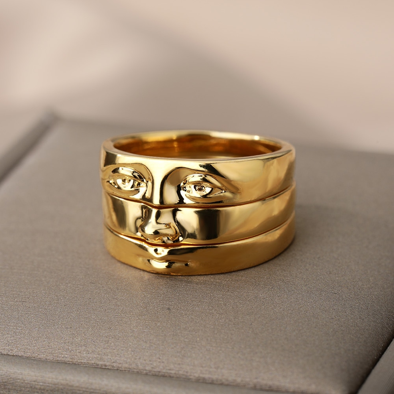 Anillos de ojo de David listos para usar para mujer, de acero inoxidable, chapados en oro, estilo vintage, juego de anillos apilables para los dedos, joyería emo hecha a mano_voghion.com