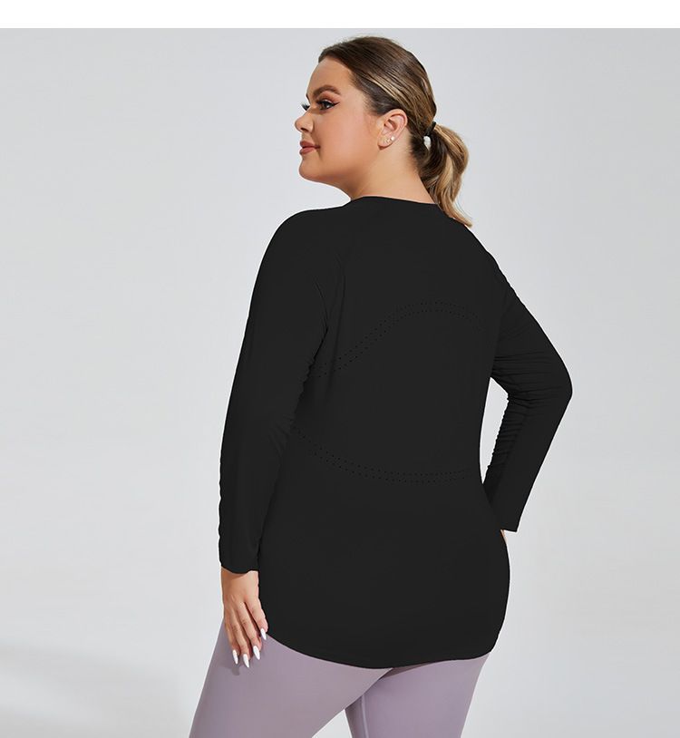 Large Size Buttocks Covering Slimming Yoga Suit With Mesh Breathable Back, Long Sleeved Running And Fitness Top,_voghion.com