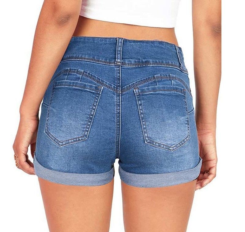 Ny stil midja multi-Color Stretch Shorts i jeans_voghion.com