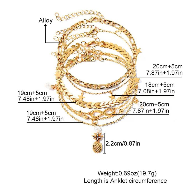 Beach Pineapple Pearl Anklet Set Multi-layer High-end Ankle Metal Jewelry_voghion.com