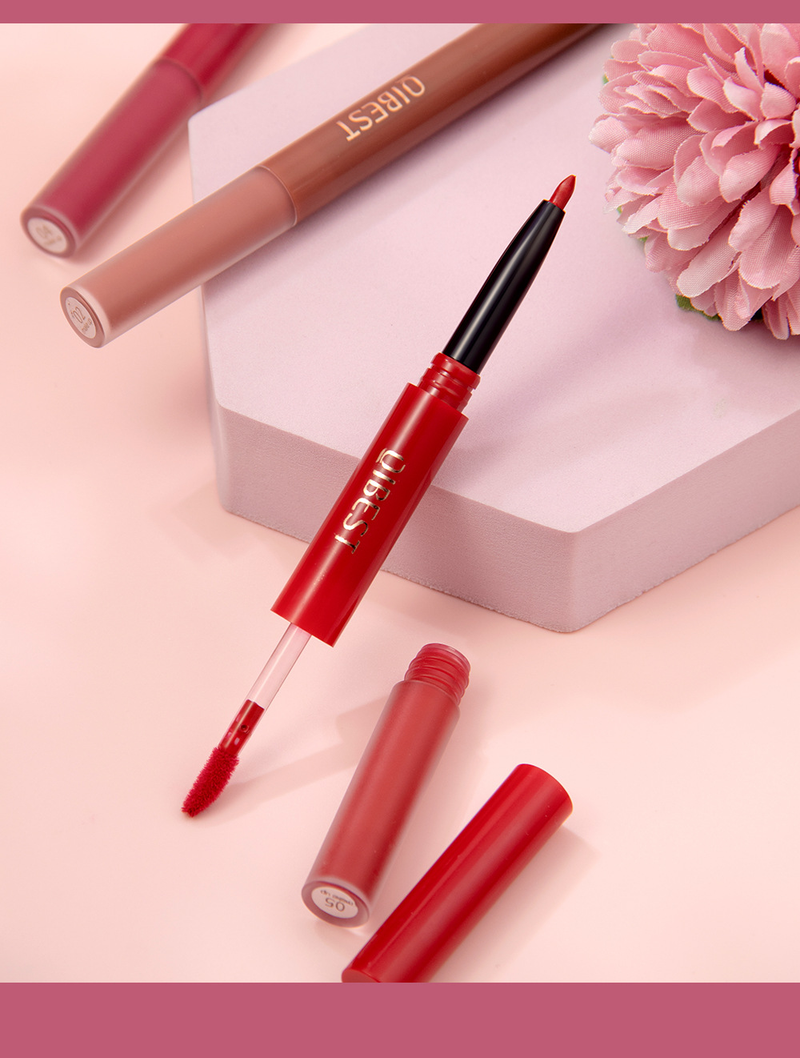 carina QIBEST Two in One Color lipliner Waterproof Matte Velvet Colorless Double Head Lip Glaze_voghion.com