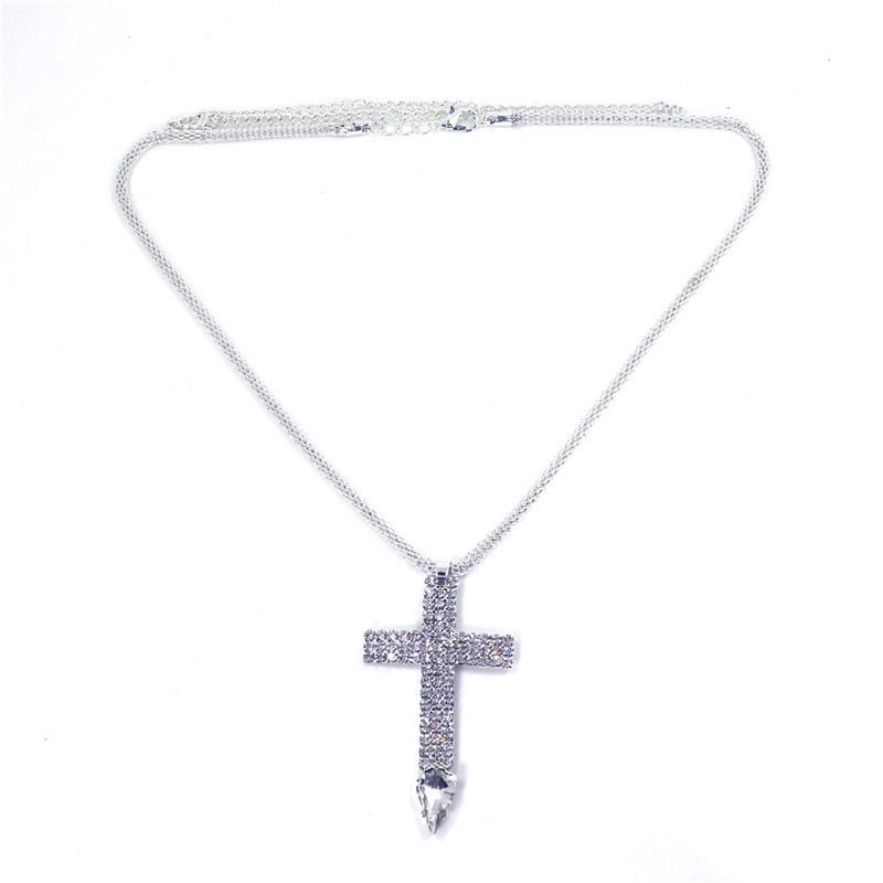 Neuer trendiger Schmuck mit diamantbesetzter Krallenkette, personalisierter Modetrend, kreuzförmige Strasskette_voghion.com