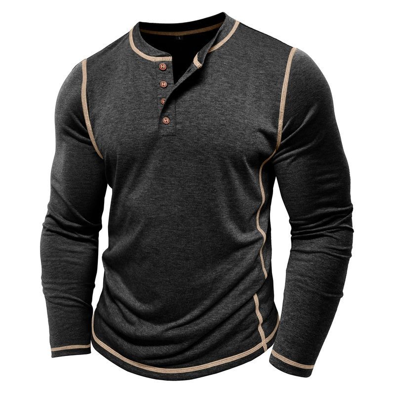 Herrenbekleidung Herbst und Winter Großes Herren Langarm T-Shirt Herrenhemd Vier-Knopf-Oberteil_voghion.com