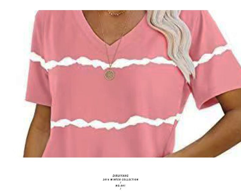 T-shirt casual da donna a righe con scollo a V e maniche corte_voghion.com