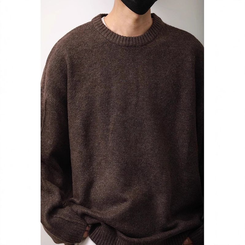 Einfarbiger Rundhalspullover für Herren, Herbst und Winter, neu, locker, lässig, warm, Basic-Strick-Basishemd_voghion.com