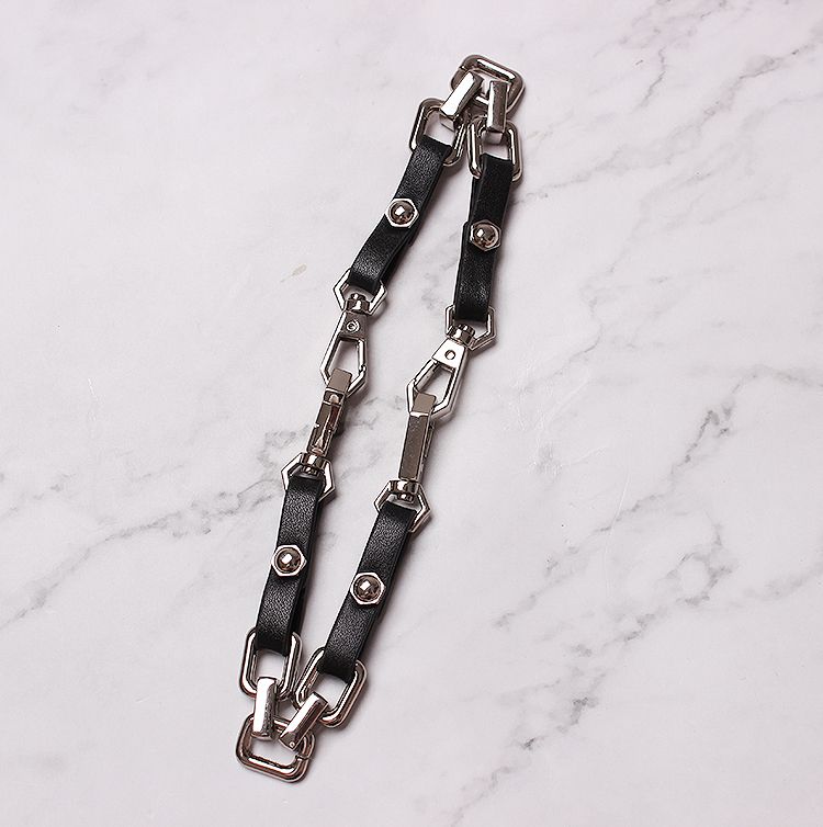 Jasmine's – boucle de ceinture en métal lourd ROCK, double couche, couture de chaîne en métal, accessoires de bracelet en cuir à la mode, vente en masse_voghion.com