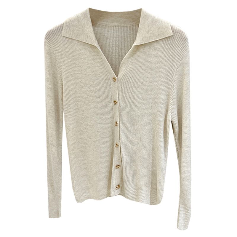 Women's Turn-Down Collar Knitted Long Sleeve Top - Soft Loose Fit Casual Blouse For Autumn & Spring_voghion.com