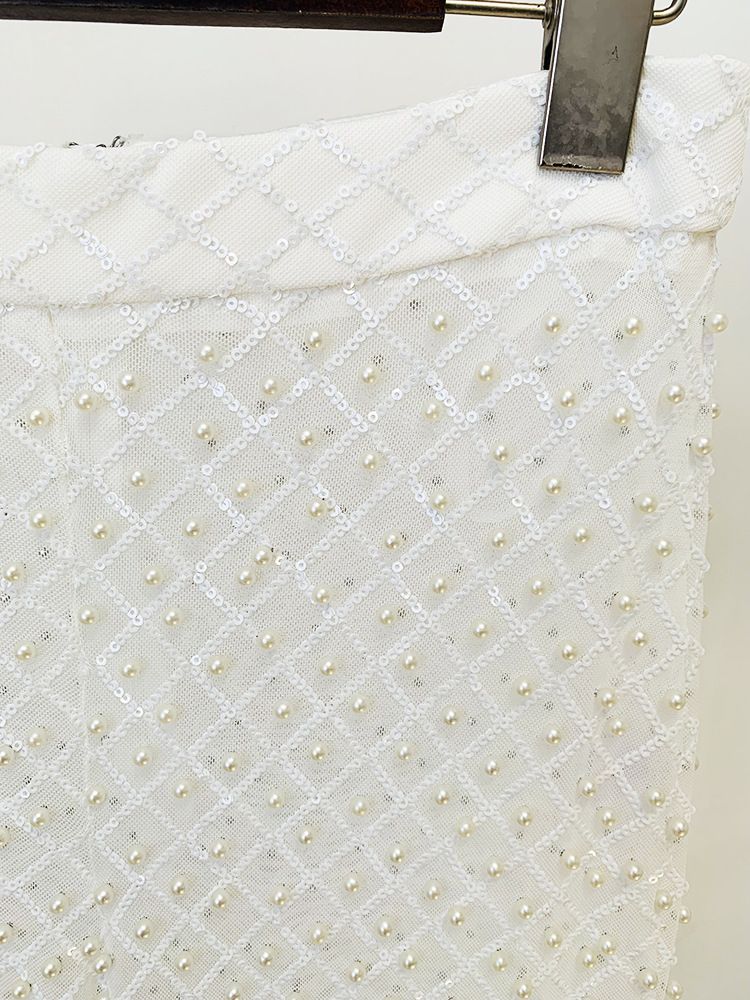 K Nouveau costume de fleur tridimensionnelle de perles creuses de mode; pantalon en maille de paillettes de perles._voghion.com