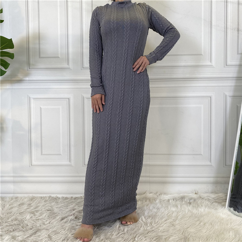 Modisches einfarbiges Strickpullover-Basiskleid für Damen_voghion.com