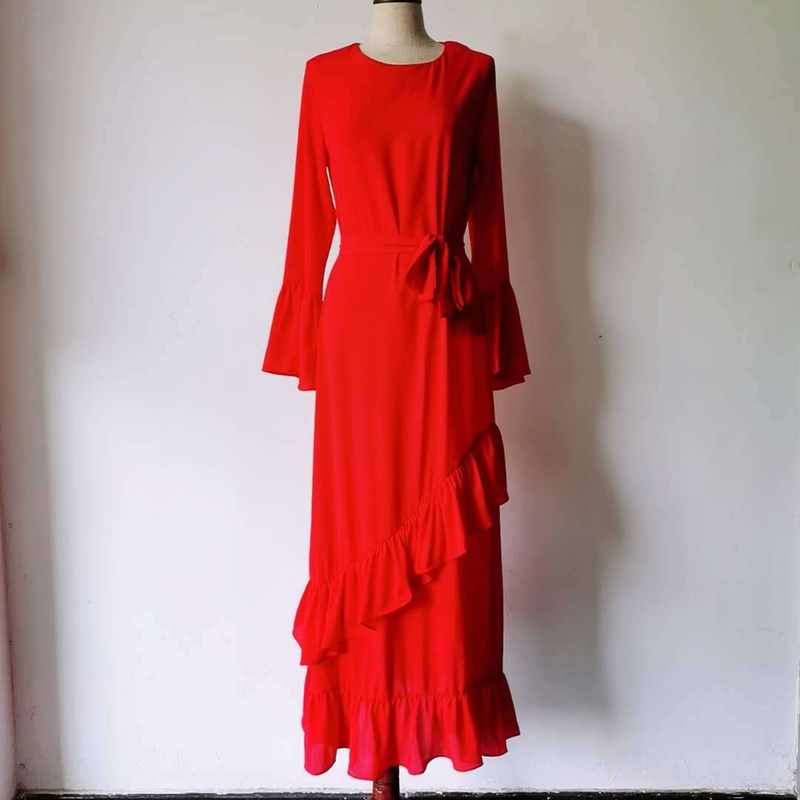 Abito da donna con volant patchwork in chiffon_voghion.com