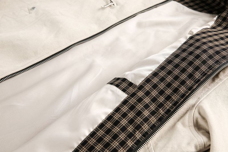 Eon Modish 25 Autunno Nuovo Stile Americano Semplice Patchwork Giacca Cappotto Largo_voghion.com