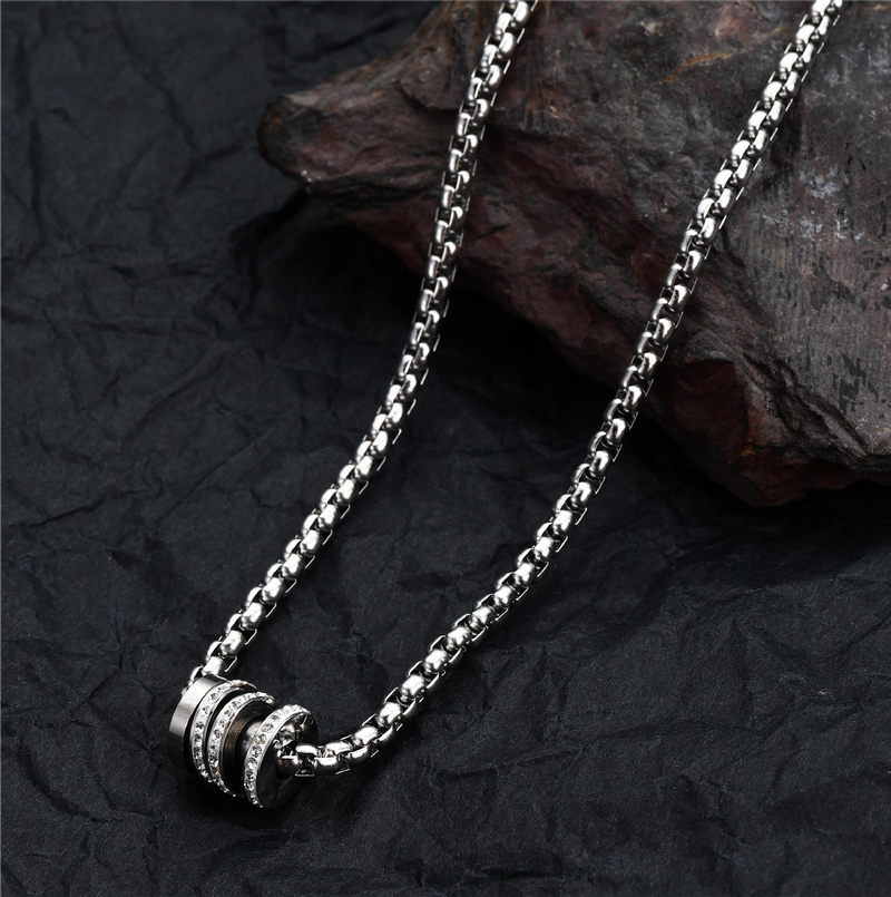 Nichedesign, højkvalitets kvinders cool titanium stål halskæde, mænds trendy stabling diamant besat dobbelt lag slank talje pars held vedhæng_voghion.com