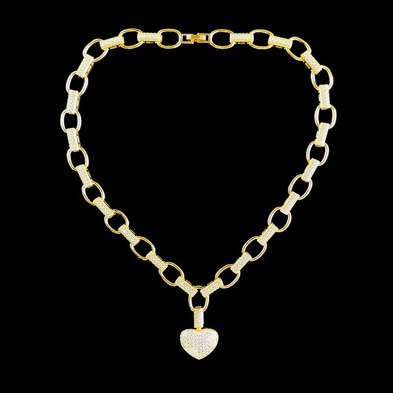 Women's Jewelry Set - Gold Heart Necklace And Bracelet With AAA Zircon Stones, Elegant Box Chain Design For Everyday Wear_voghion.com
