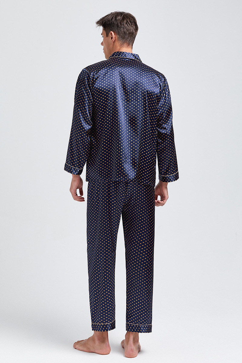 Pijama de seda estampado masculino, manga comprida, roupas para casa de tamanho grande, pijama de verão de seda gelada_voghion.com