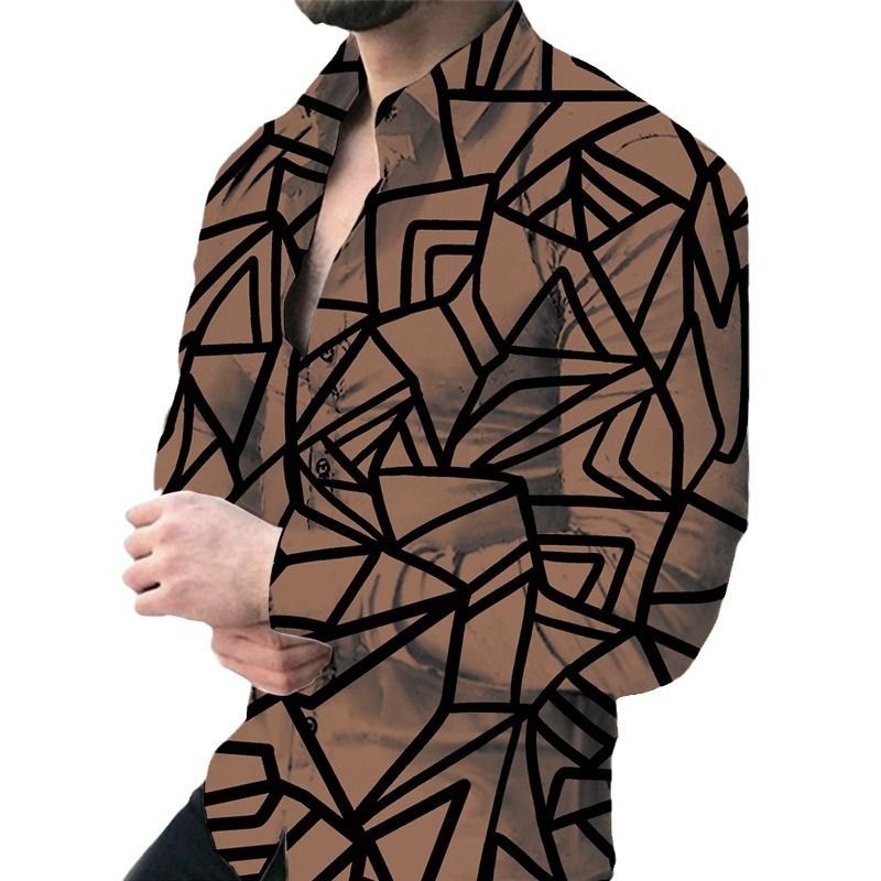 Camicie a maniche lunghe stampate con geometrie per il tempo libero, primavera e autunno 2024, di qualità imbattibile, da uomo_voghion.com