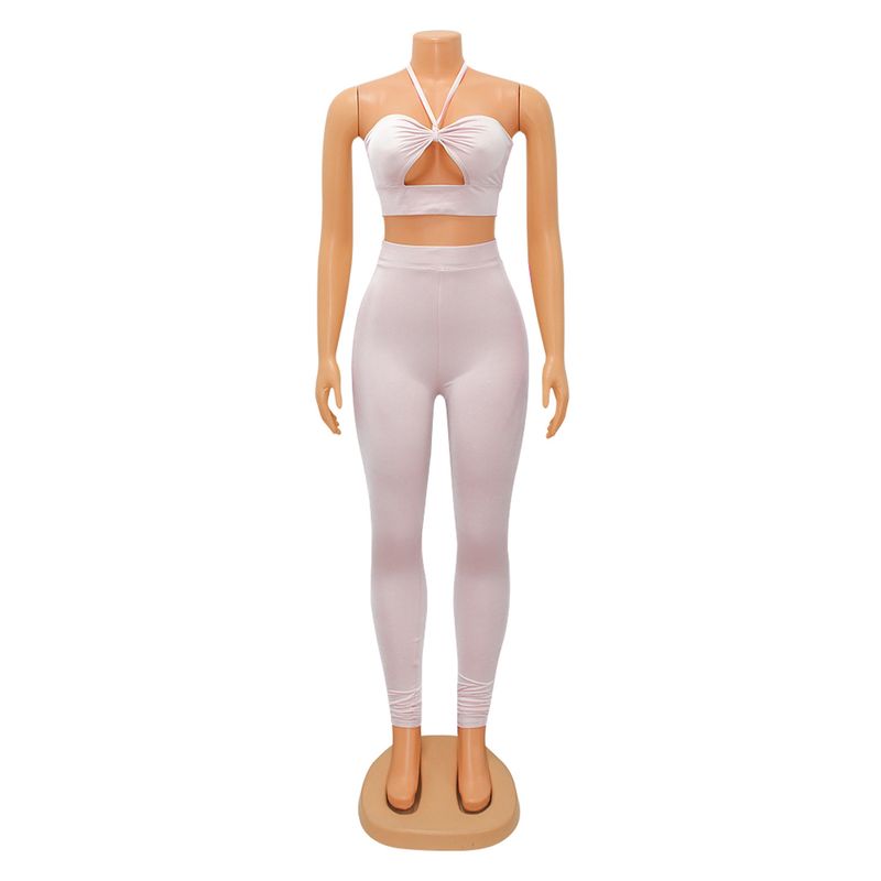 Ritaglio stretto sexy alla moda da donna allacciatura di due tailleur pantalone_voghion.com