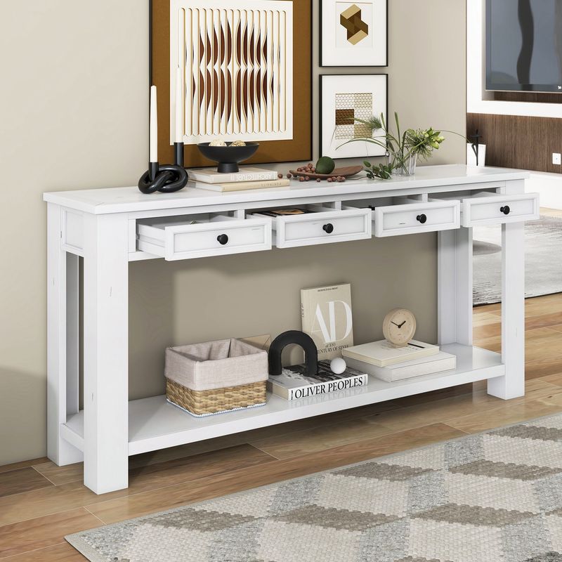 Console Table/Sofa Table With Storage Drawers And Bottom Shelf For Entryway Hallway_voghion.com