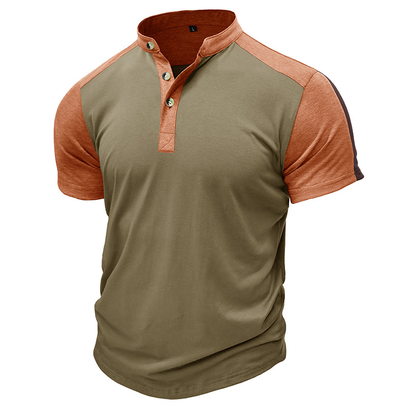 T-shirt à manches courtes et col montant pour homme, chemise Henley de sport de plein air pour homme, haut de fitness, t-shirt_voghion.com