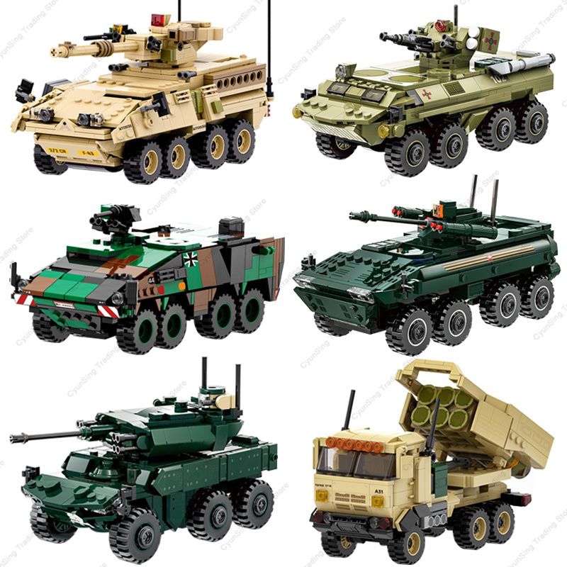 2024 Modern Military BOXER XM808 Armor Vehicle DANA M2 BTR-4 Infantry Fighting Car Model Building Blocks Sets Doll Brick Kid Toy_voghion.com
