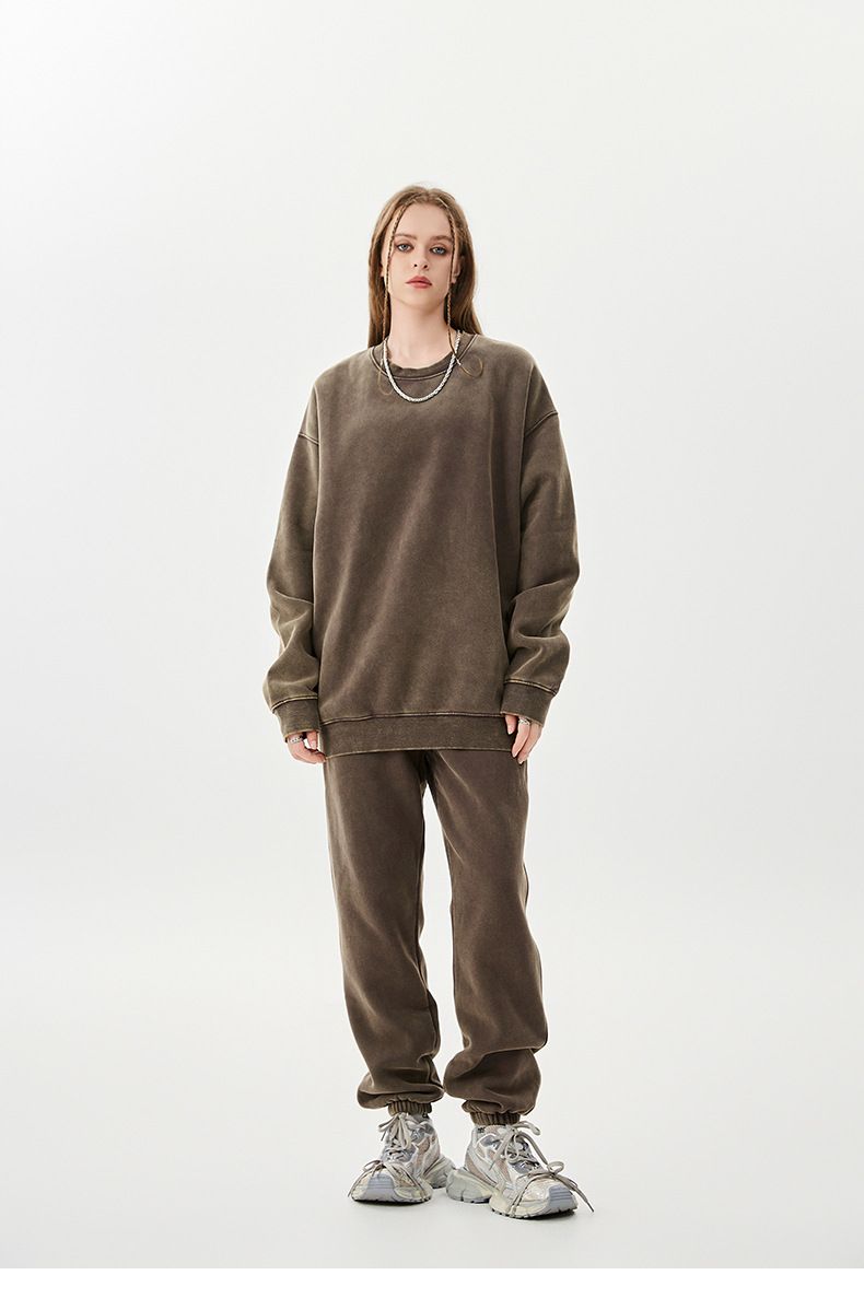 Unisex Heavyweight Fleece Tracksuit – Vintage Batik Print Hoodie & Jogger Set (S-XXL, 58% Polyester 42% Cotton)_voghion.com