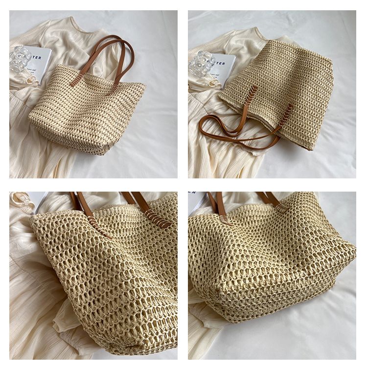 Damen Tote Bag Grouss Kapazitéit Stréibeutel Damen Pendler Schëllerbeutel Mier Strand Gewiefte Tote Bag_voghion.com