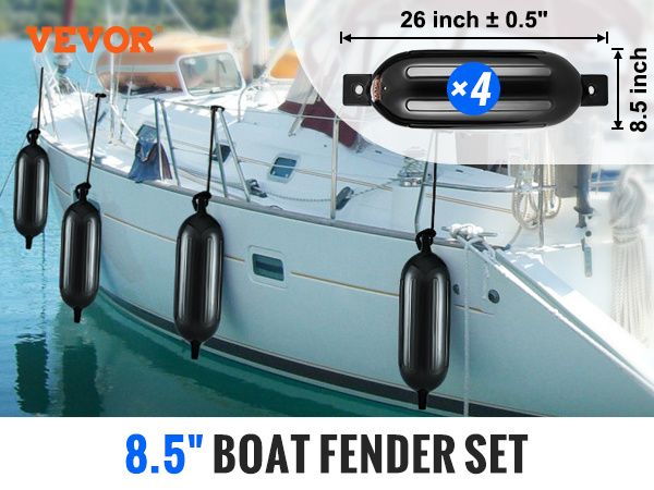 VEVOR Boat Fenders, 8.5" x 26" Boat Bumpers for Docking, Inflatable Ribbed Fender with Center Holes, Marine Boat Dock Fender Bumper with Air Pump, 4 N_voghion.com