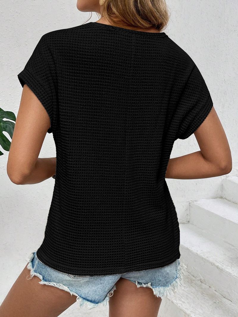 2025 Women's Summer New Top With Shoulder Mesh Hollow Out Breathable Versatile Short Sleeve T-shirt_voghion.com