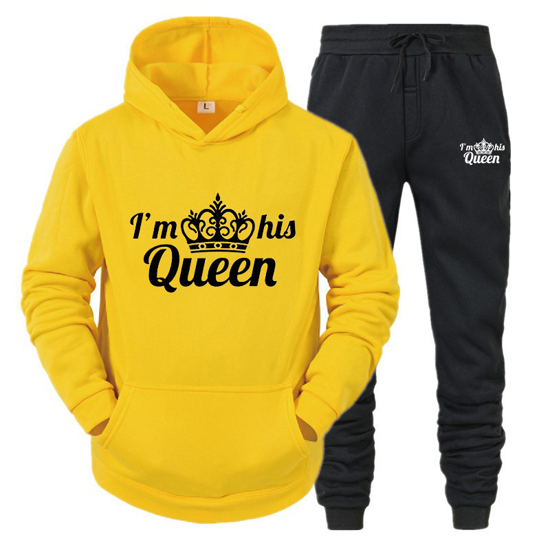 Set da donna con cappuccio KING QUEEN per coppie maschili e femminili, tuta sportiva casual, set di due pezzi_voghion.com