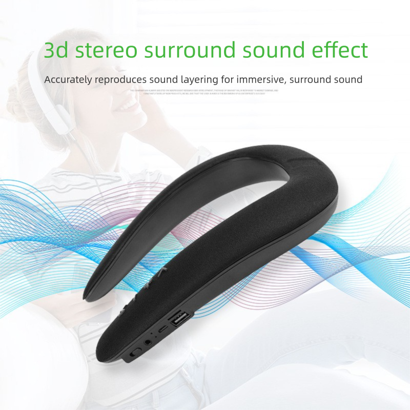 Neckband Bluetooth 3D Stereo Gaming Calling Entertainment Wearable New Smart Wireless Black Speaker_voghion.com