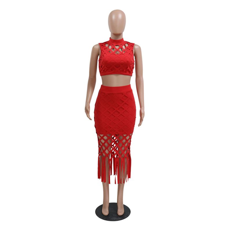 Damenbekleidung im neuen Stil, modisches ärmelloses Oberteil mit Rundhalsausschnitt und schmalem A-Linien-Jumpsuit, ausgehöhltes zweiteiliges Set für Damen_voghion.com