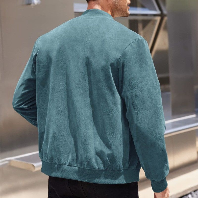 Autumn Suede Solid Color Men's Zipper Jacket Casual Retro Long Sleeved Cardigan Coat Men_voghion.com