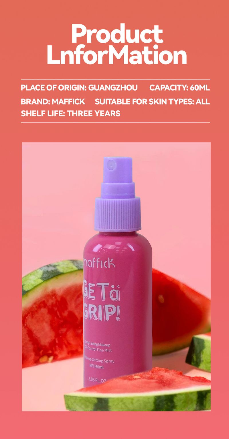 Gesichtsgrundierung, Wassermelonengeschmack, Make-up-Fixierspray, trockenes, feuchtigkeitsspendendes Make-up-Entferner, langanhaltend, mild, wasserfest und schweißfest, tragbar, 60 ml_voghion.com