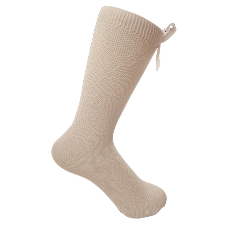 White Lace Trim Socks For Women, Summer Thin Bowknot Slouch Ballet Style Long Tube Socks, Matching With Mary Jane Shoes_voghion.com