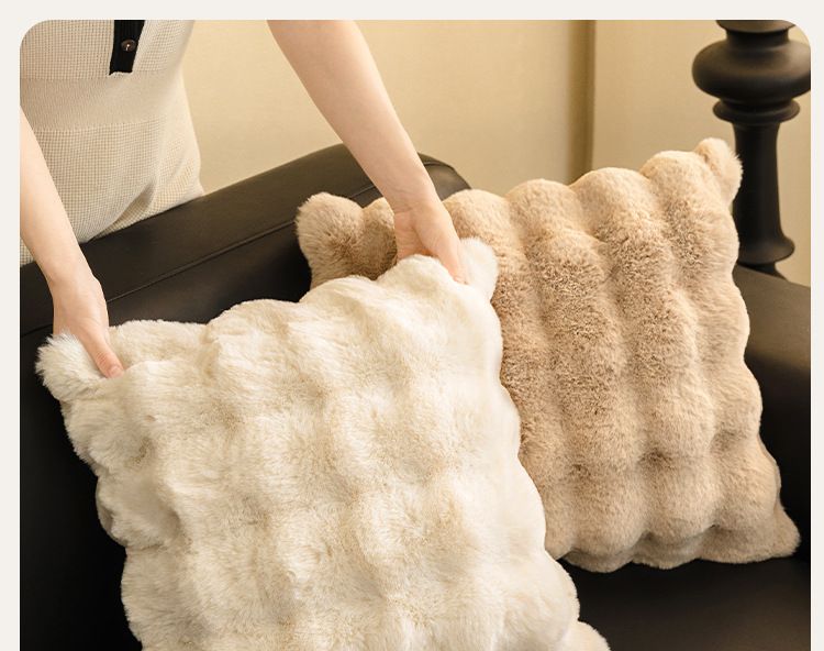 Reine Farbe Kaninchen Fleece Sofa Wohnzimmer Kissen Verdickt Sofa Kissen Zurück Kissen Dekoration_voghion.com