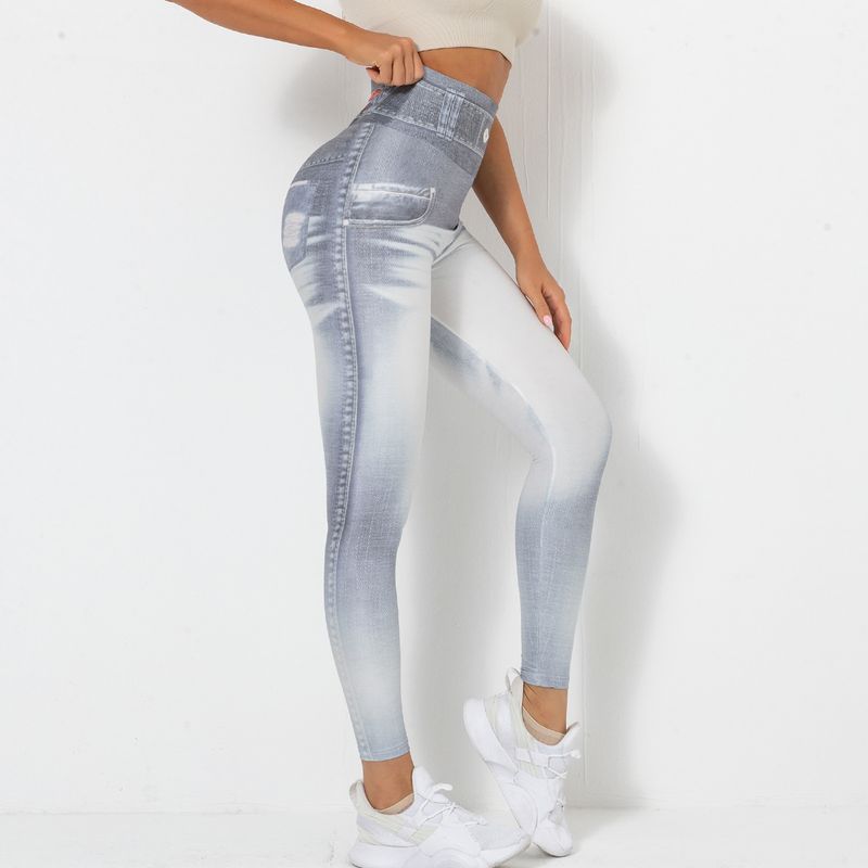 Women's Clothing digital printed denim blue tight-fitting high-elastic quick-drying yoga pants sports running tight fitness pants for women_voghion.com