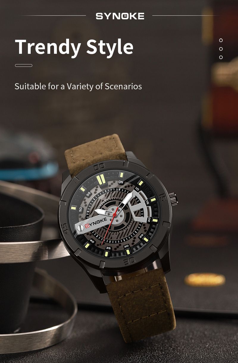 Men's Retro Fashion Quartz Watch With Leather Strap, Large Dial, Water Resistant, Casual & Sporty Style Retro Design Large Screen Trend_voghion.com