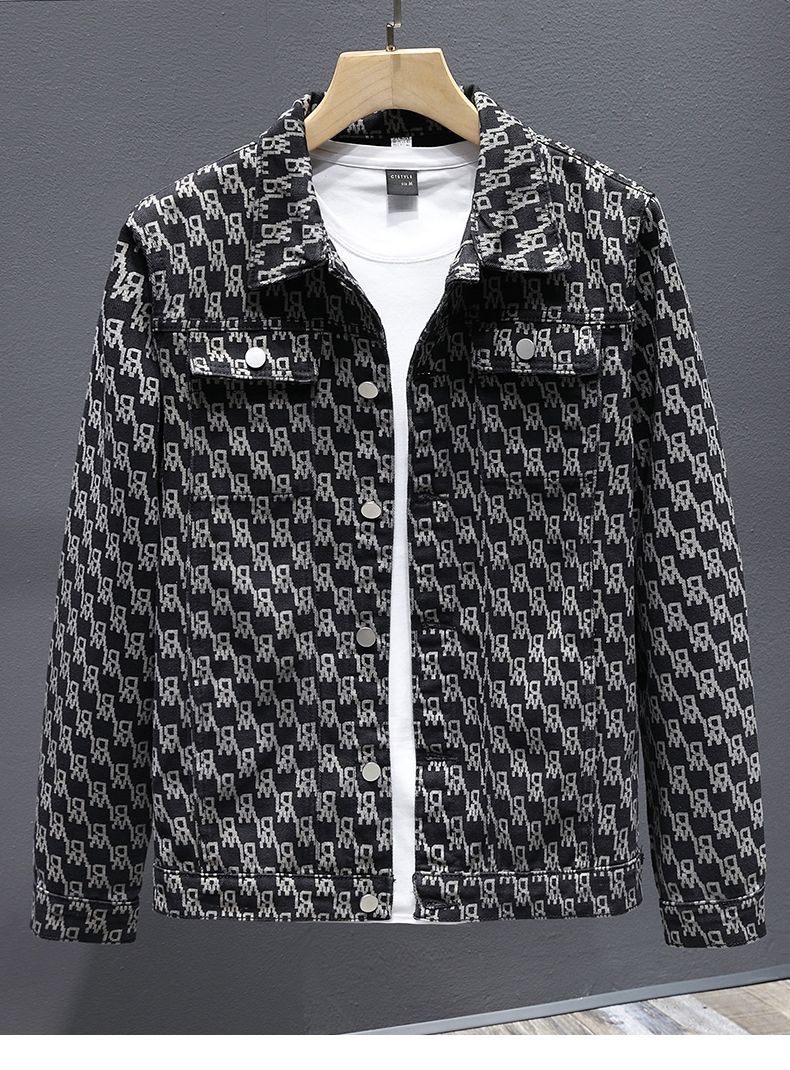 Herrenbekleidung Designer-Jeansjacke für Männer mit Revers und ganzkörperbedruckten Workwear-Oberteilen Herbsttrendige High-End-Retrojacke_voghion.com