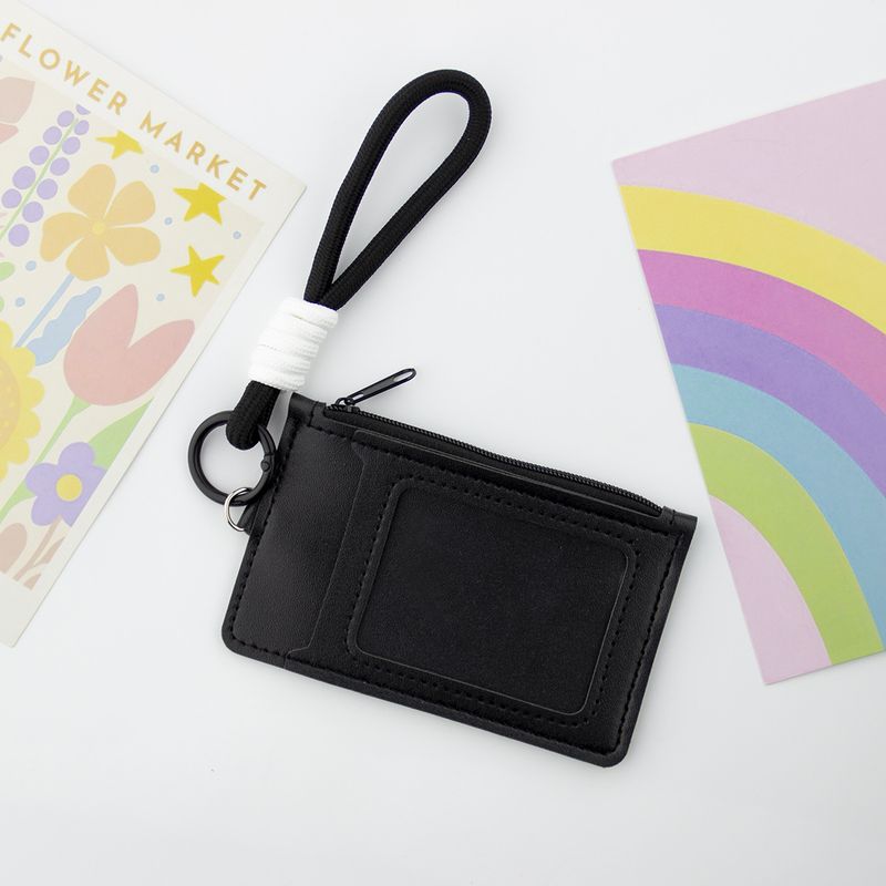 Cute Solid Color Dopamine Holder Coin Purse Handheld Lanyard Portable Card Case Unisex Zipper Leather Small Bag Foreign_voghion.com