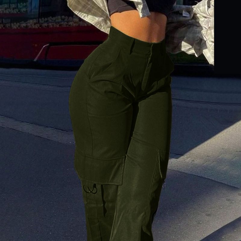 Roupas femininas Moda de rua Macacão com vários bolsos Calça reta Cintura alta Macacão solto slim_voghion.com