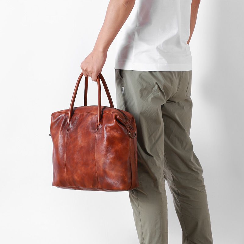 Genuine Leather Hand-held Men's Briefcase, High-end 16-inch Computer Bag, High-end Feel, Single-shoulder Crossbody Bag, Vegetable-tanned Retro_voghion.com