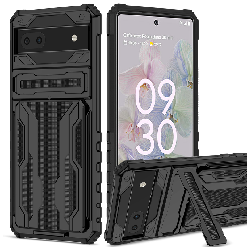 for Google Pixel 6A Pro Case Wallet 3-Card Flip Cover Credit Card Holder Slot Back Pocket Dual Layer Protective Hybrid H_voghion.com