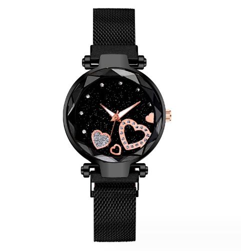 Orologio al quarzo con cinturino in maglia e superficie a forma di cuore, nuovo stile da donna, + set di bracciali da 5 pezzi/set_voghion.com