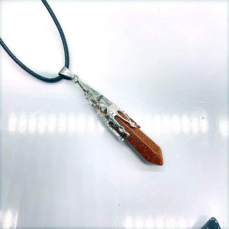 Colliers rétro bijoux cristal naturel gemme alliage pendule hexagonal Morning Glory pendentif simple pendentif collier_voghion.com