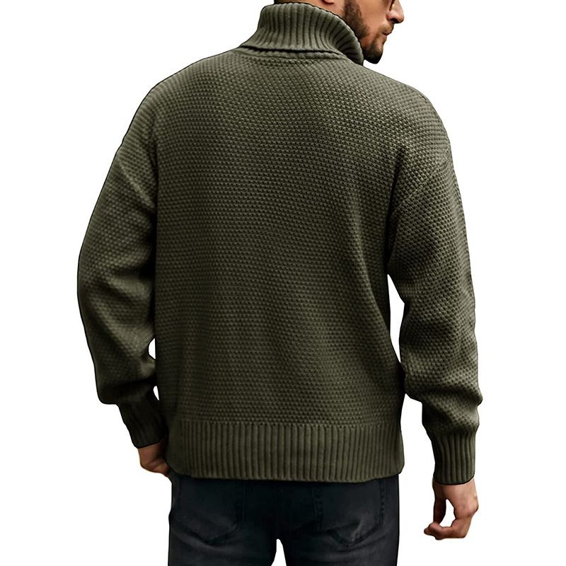 Autumn and Winter New High Neck Sweater Solid Color Long sleeved Knitted Shirt Top Men's Clothing_voghion.com