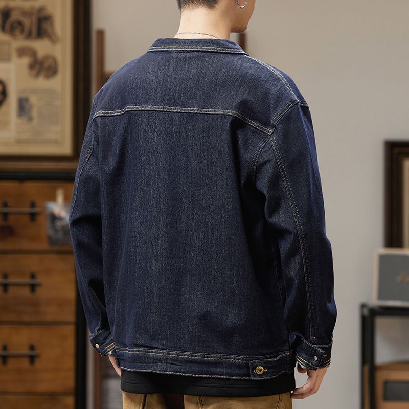 Hochwertige große Herren-Jeansjacke für Frühling und Herbst, neue Anti-Fading-Jeansjacke für Herren, lockere, elastische Reversjacke_voghion.com
