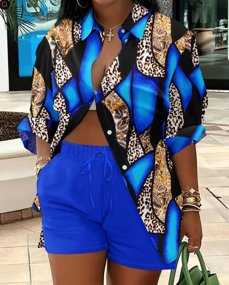 Vêtements pour femmes offre spéciale, short deux pièces à manches longues, costume de banlieue imprimé_voghion.com