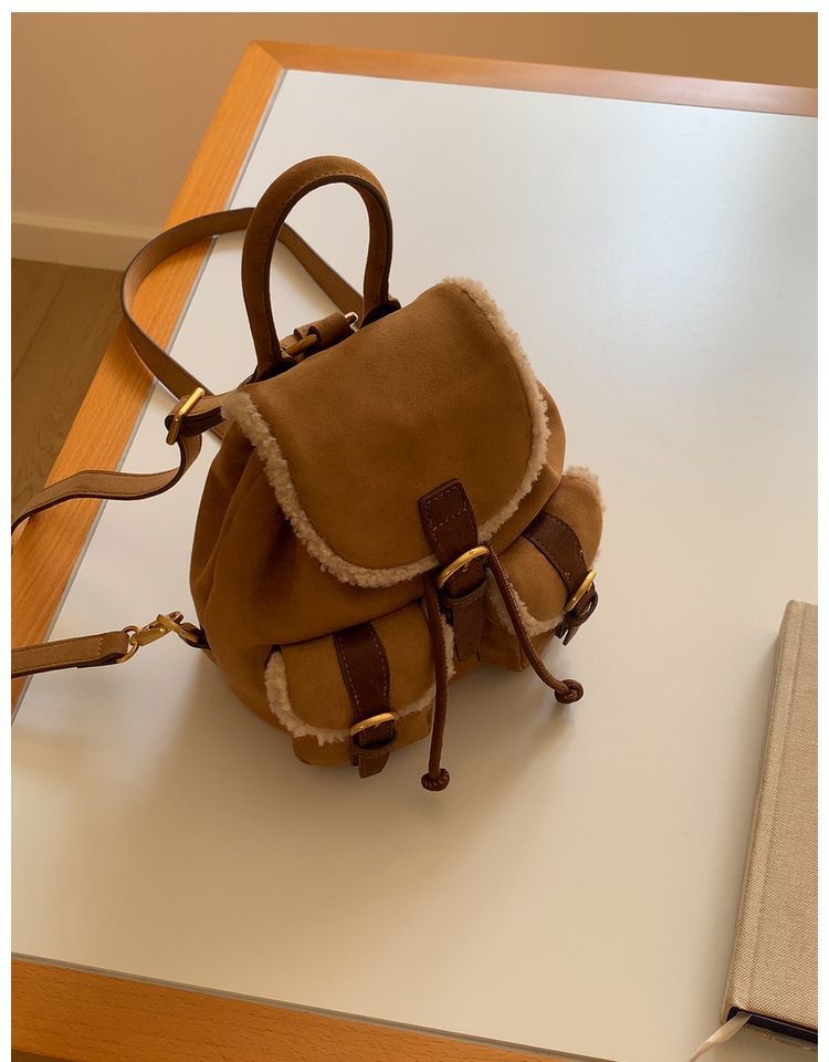 Women's 2025 Autumn And Winter New Lamb's Wool Suede Multi-functional Multi-pocket Women's Small Backpack Fashionable Versatile Leisure Daily_voghion.com